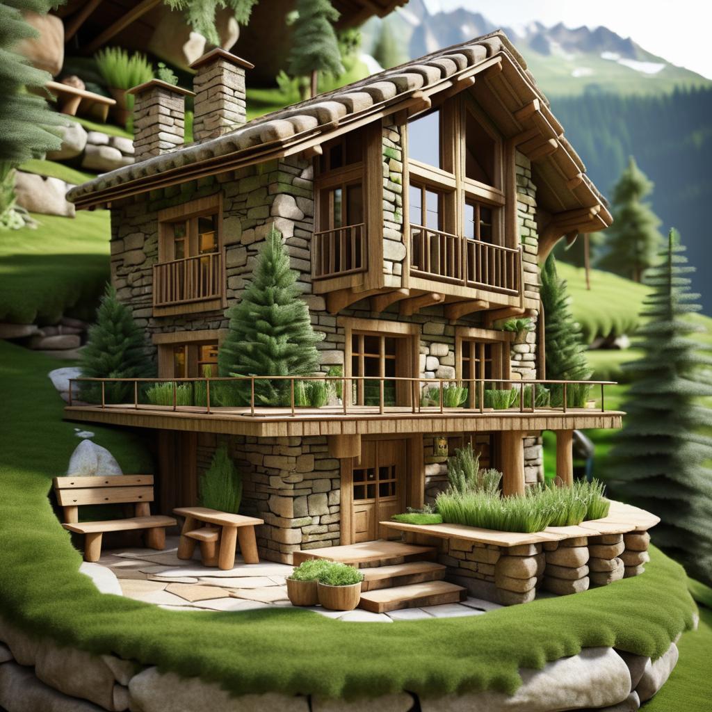 Rustic 3D Mountain Chalet Sculpture