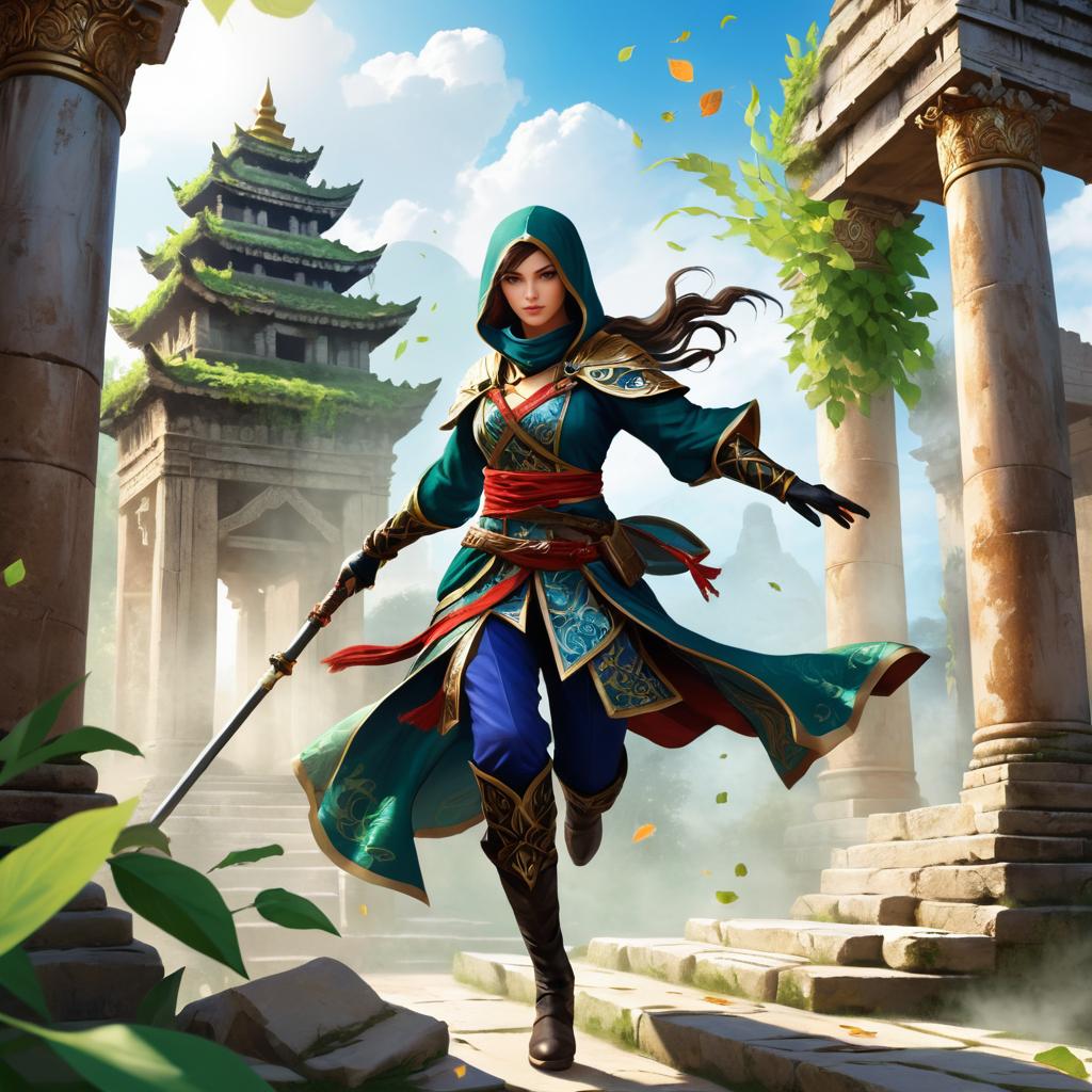 Elegant Rogue Assassin in Ancient Ruins