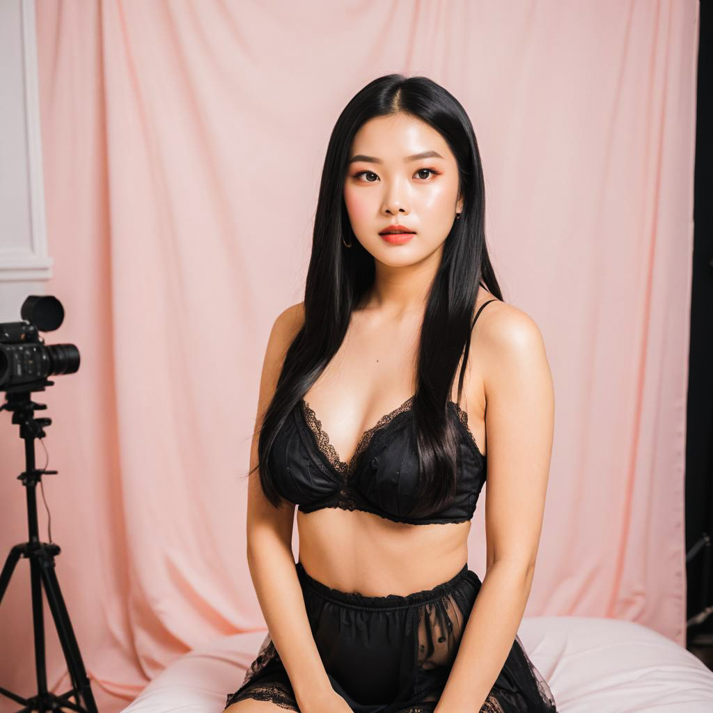 Surprised Young Lady in Lingerie Shoot