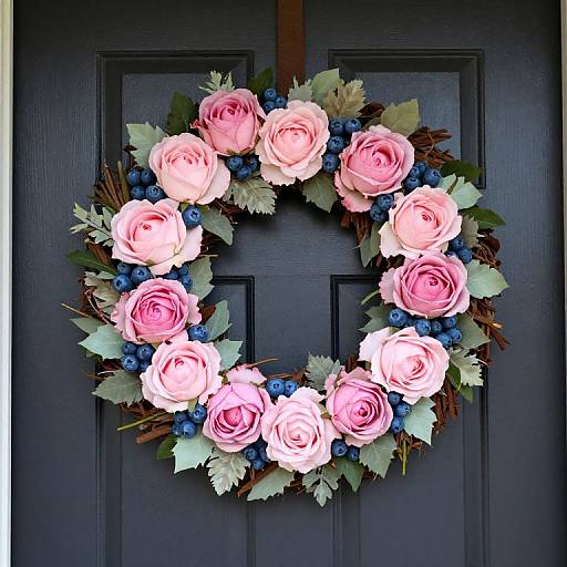 Edwina Pink Rose Blueberry Wreath