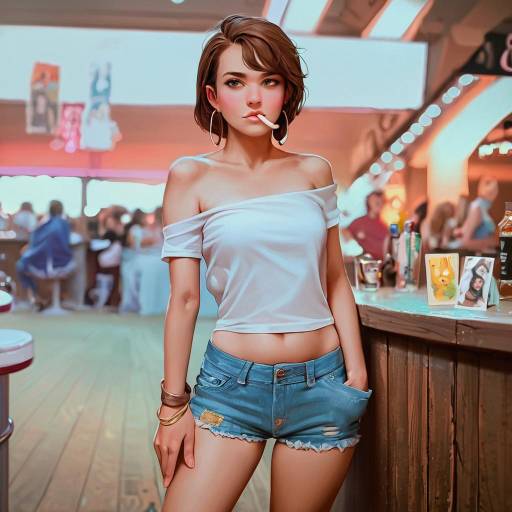 Stylish Girl at a Bar with Denim