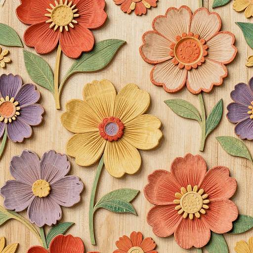 Colorful Wood Carving Floral Pattern