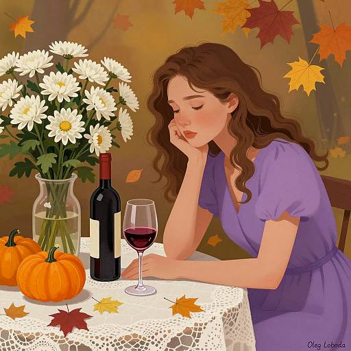 Contemplative Woman Surrounded by Autumn