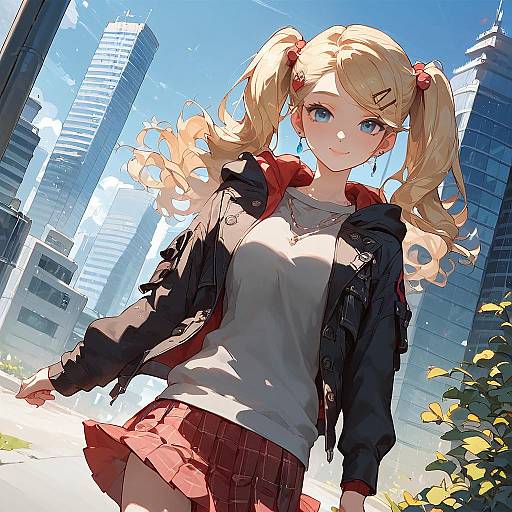 Blonde Twin-Tails in City at Dutch Angle