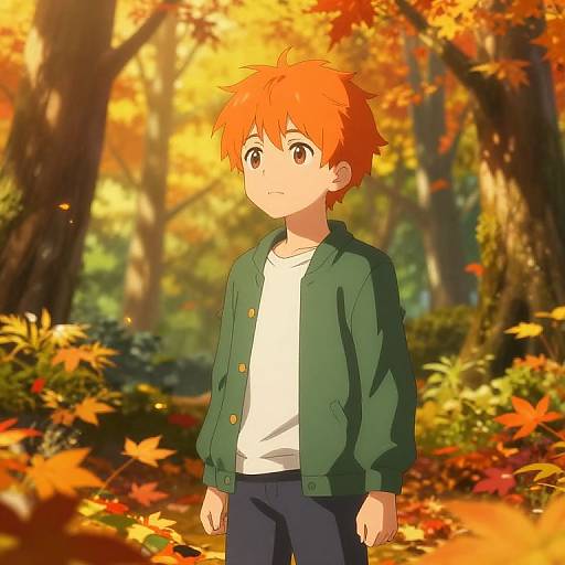 Anime Boy in Autumn Forest