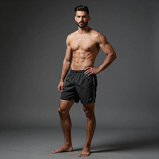 Fit Man in Running Shorts with Six-Pack Abs