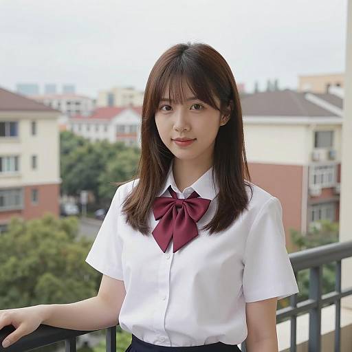 Asian Woman Standing on Balcony