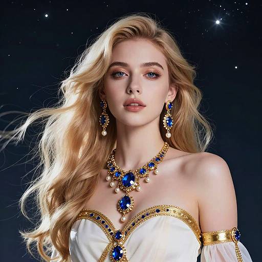 Blonde Woman with Blue Gemstone Jewelry