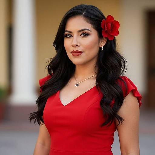 Mexican Woman in Red Dress