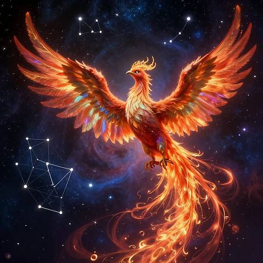 Fiery Phoenix Rising Among Celestial Constellations