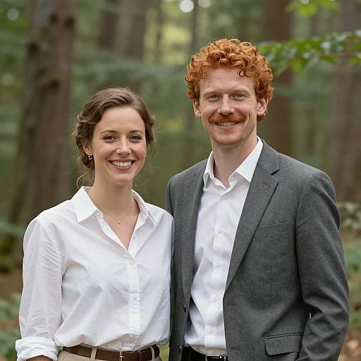 Smiling Couple Standing in Forest