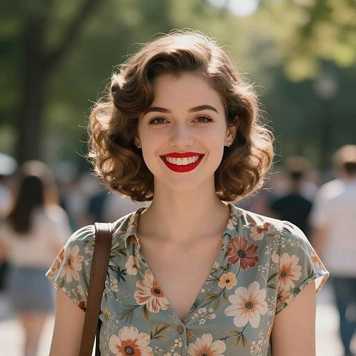 Sunlit Vintage Portrait with Floral Blouse