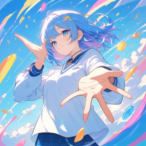 Cheerful Anime Student in Vibrant Cityscape