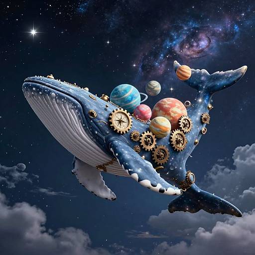 Steampunk Whale Floating Through Cosmos
