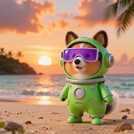 Kawaii Sci-Fi Sheltie on Tropical Beach