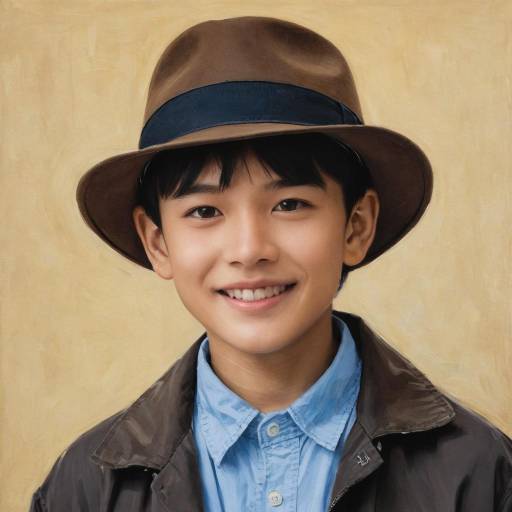 Smiling Asian Boy in Fedora Hat