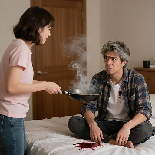 Dramatic Confrontation in a Bedroom Scene