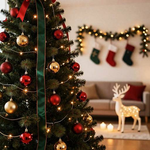 Decorated Christmas Tree in Festive Living Room