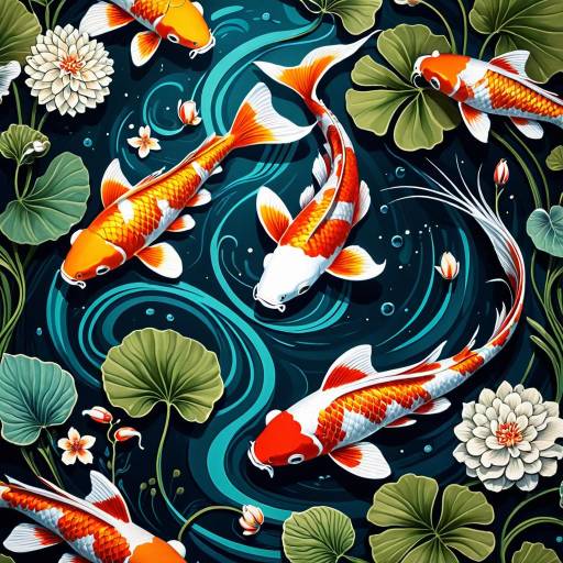 Surreal Koi Fish with Floral and Leaf Motifs