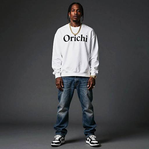Photograph of a tall, African-American man with braided hair, wearing a white 