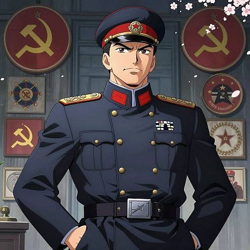 Anime Stalin with Soviet Symbols