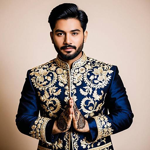 Asian Groom in Embroidered Mehendi Outfit