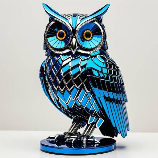 Robotic Owl Sculpture in Electric Blue