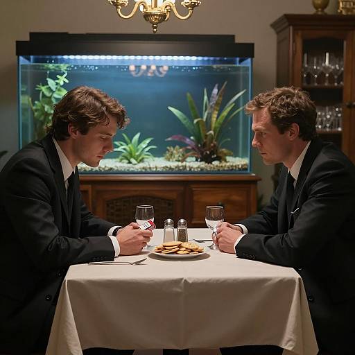 Intense Conversation Over a Table Setting