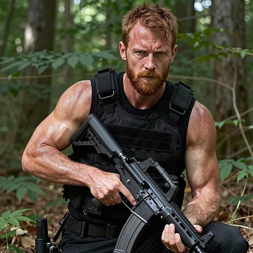 Intense Warrior in Forest Ambush