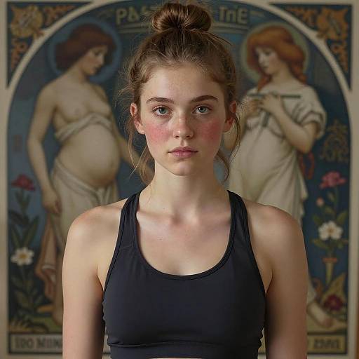 Young Woman with Freckles in Black Sports Bra