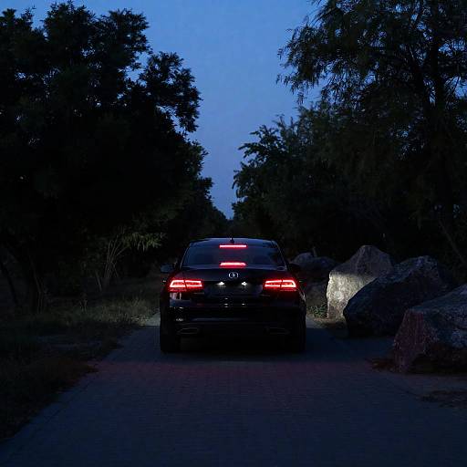 Dusk Scene: Black Car with Red Lights