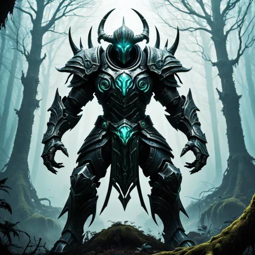 Dark Fantasy Knight in Glowing Black Armor