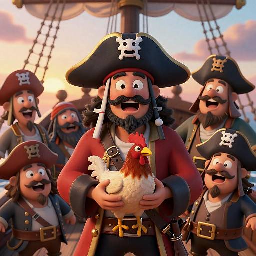 Animated Pirates on a Colorful Ship