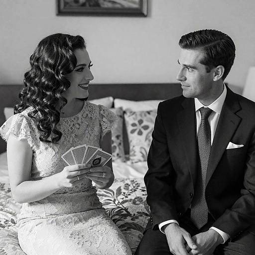 Elegant Black-and-White Bedroom Portrait
