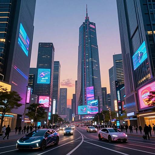 Futuristic Cyberpunk Cityscape at Dusk