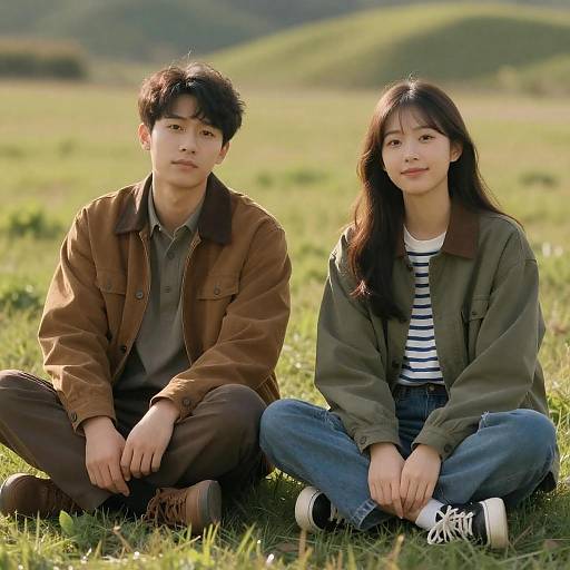 Serene Couple in a Grassy Field