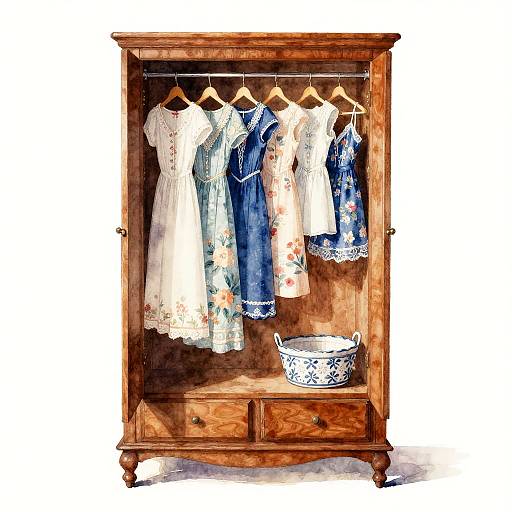 Watercolor Antique Wooden Wardrobe