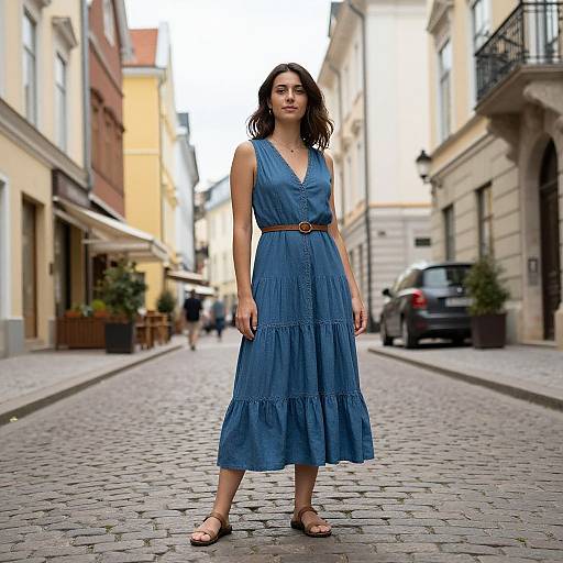 Woman in Blue European Dress