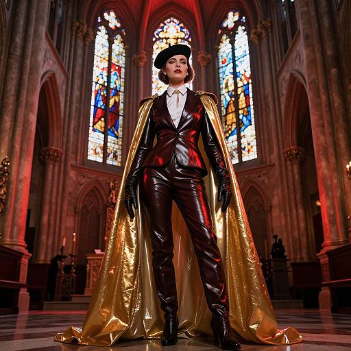 Majestic Woman in Crimson Cathedral