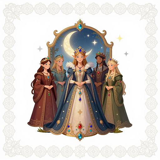Elven Queen and Royal Court Fantasy Illustration