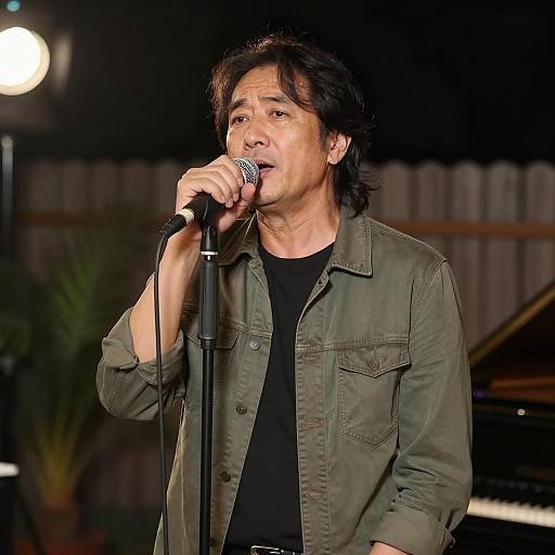 Intense Singer with Long Dark Hair