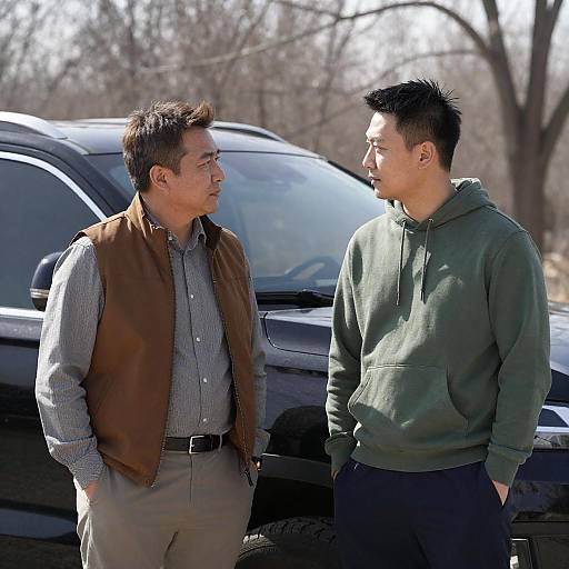 Two Men by a Black SUV