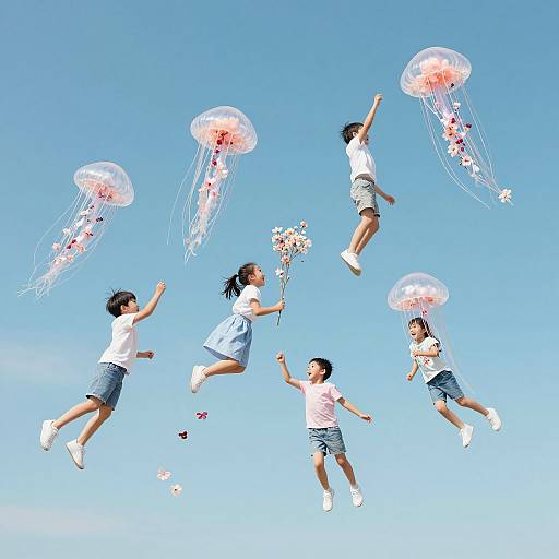 Children Soaring on Ethereal Jellyfish
