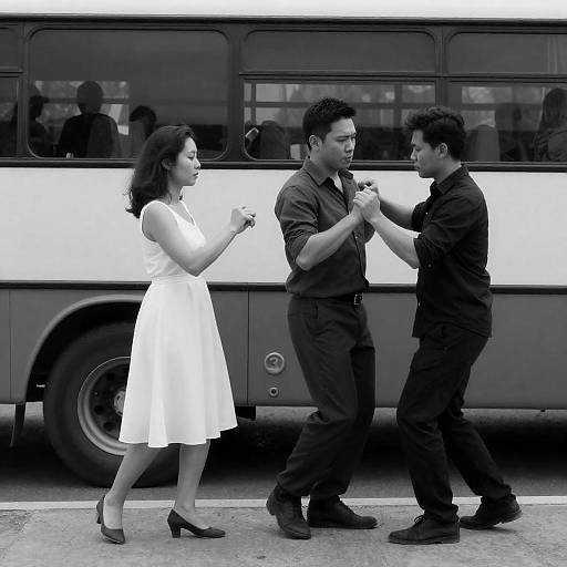 Dynamic Black and White Bus Scene