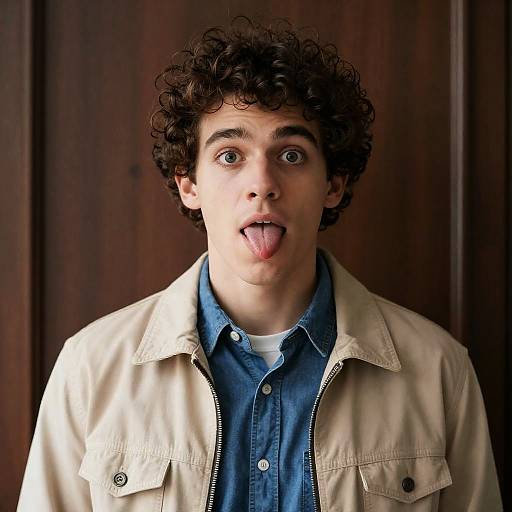 Surprised Young Man with Curly Hair