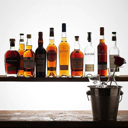Wooden Bar Shelf with Liquor Bottles