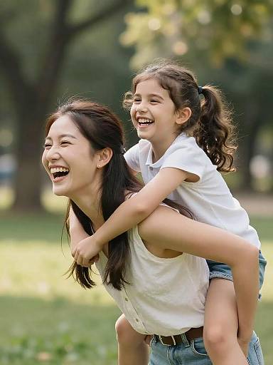 Playful Mother and Daughter Piggyback
