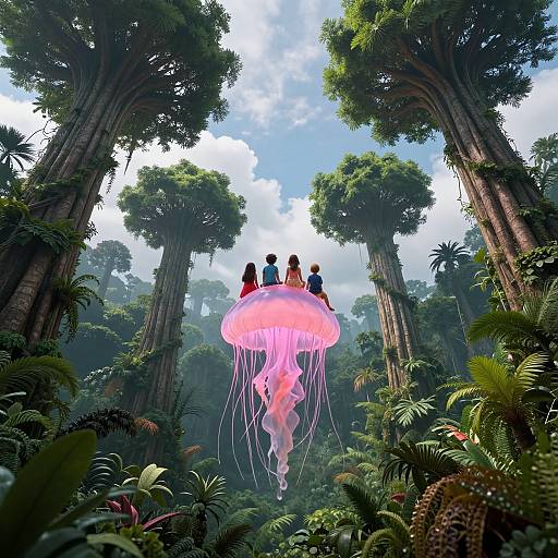 Children on Jellyfish Above Inverted Jungle
