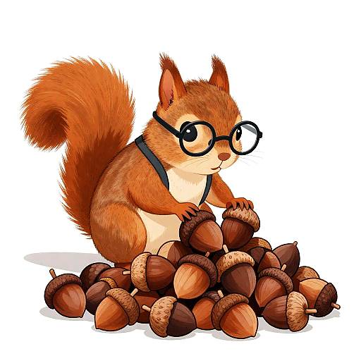 Timid Squirrel Arranging Towering Acorns