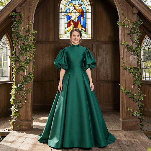 Elegant Bride in Green Wedding Gown